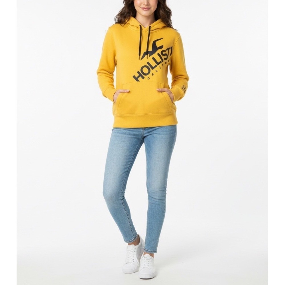 Hollister Womens Long Sleeve Hoodie Pullover Fleece Jacket Yellow XS